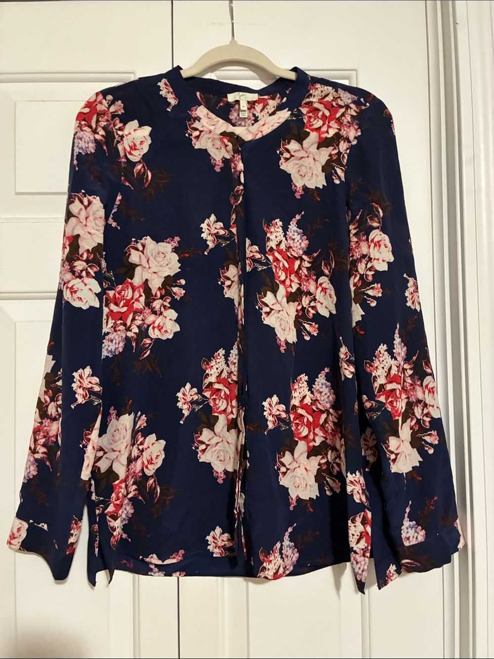 Joie Floral Navy Long-Sleeve Blouse with Pink Rose Print